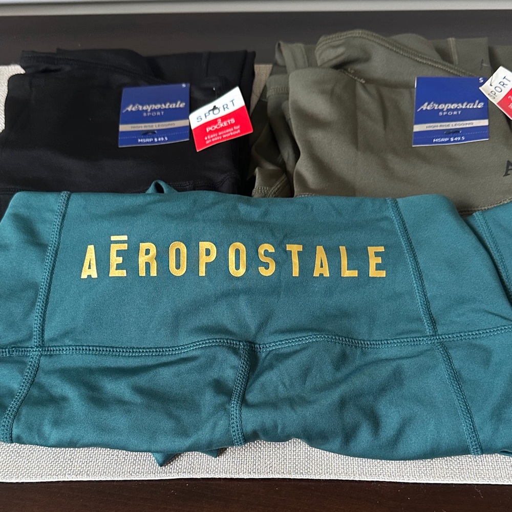Aeropostale TRIO LEGGINGS NWT Teal,Olive,Black